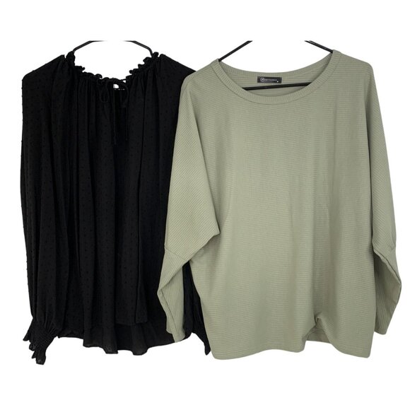 Womens Tops Lot H&M Black Swiss Dot & PrettyGarden Green Ribbed Dolman RZ10413 - Picture 11 of 11